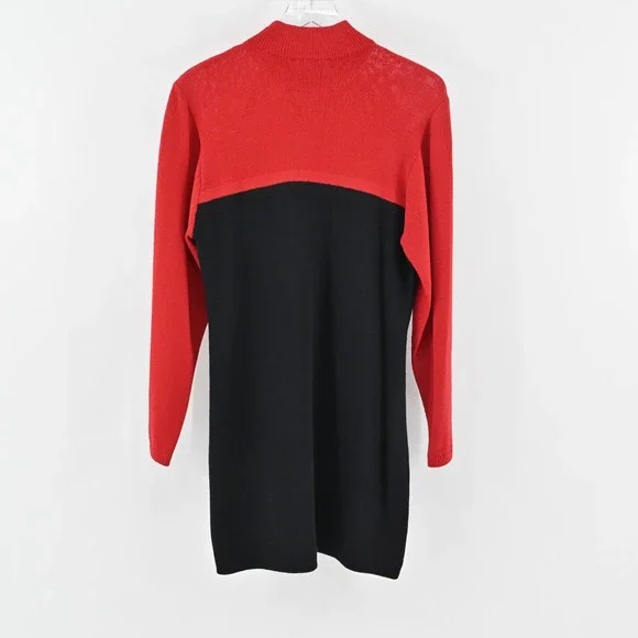 Vtg 80s ST JOHN Dress Size 8 Santana Knit Colorblock Red Black Mock Neck Shift - Picture 3 of 15